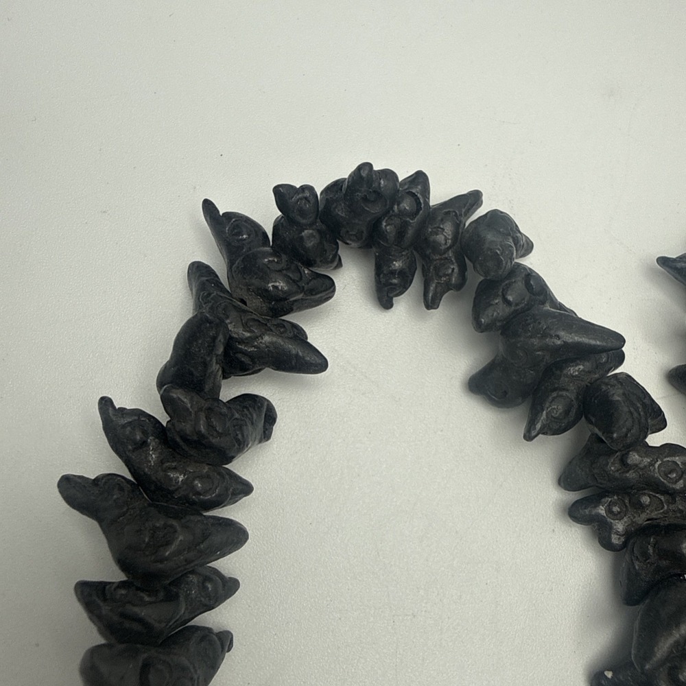 Oaxaca Mexico Barro Negro Black Pottery 28" Beaded Necklace Bird Fetish Folk Art - Picture 5 of 8